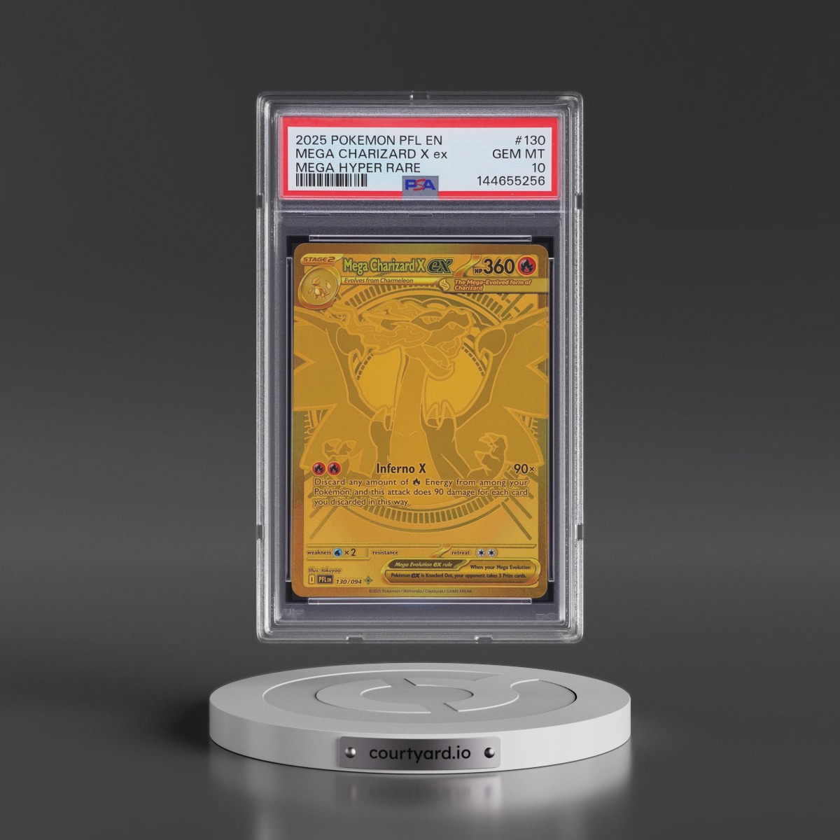 2025 Pokémon Pfl EN-Phantasmal Flames #130 Mega Charizard X EX - Holo Mega Hyper Rare (PSA 10 GEM MINT)