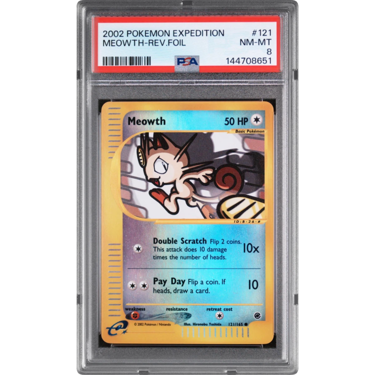 2002 Pokémon Expedition #121 Meowth - Reverse Foil (PSA 8 NM-MT)
