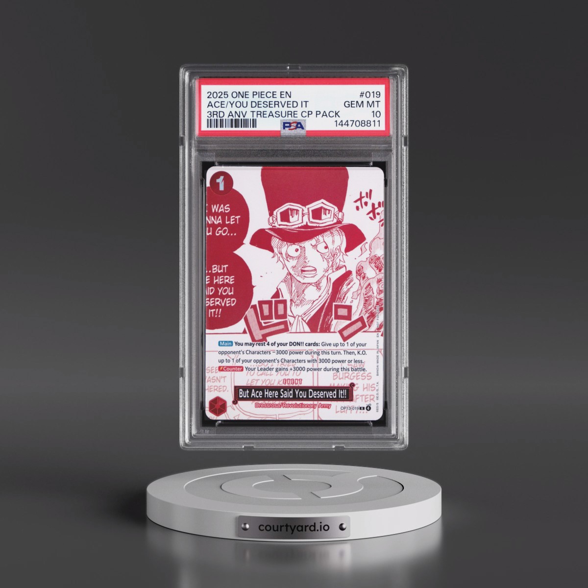 2025 One Piece 3rd Anniversary! One Piece Card Treasure Campaign Pack #019 But Ace Here Said You Deserved It!! (PSA 10 GEM MINT)
