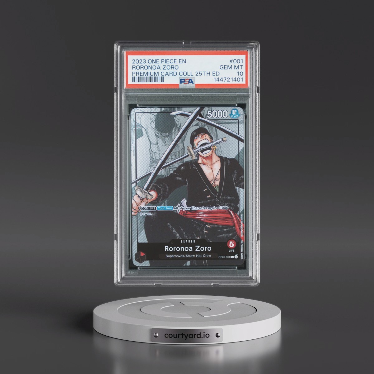 2023 One Piece Premium Bandai Premium Card Collection 25th Edition #001 Roronoa Zoro (PSA 10 GEM MINT)