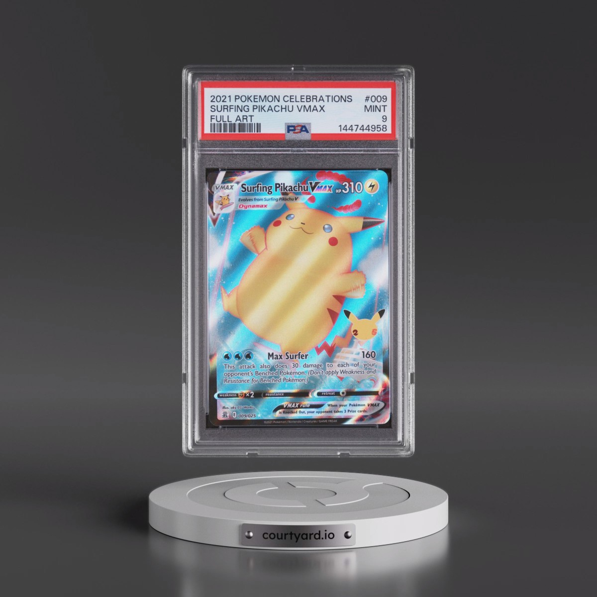 2021 Pokémon Celebrations #009 Surfing Pikachu Vmax - Full Art (PSA 9 MINT)