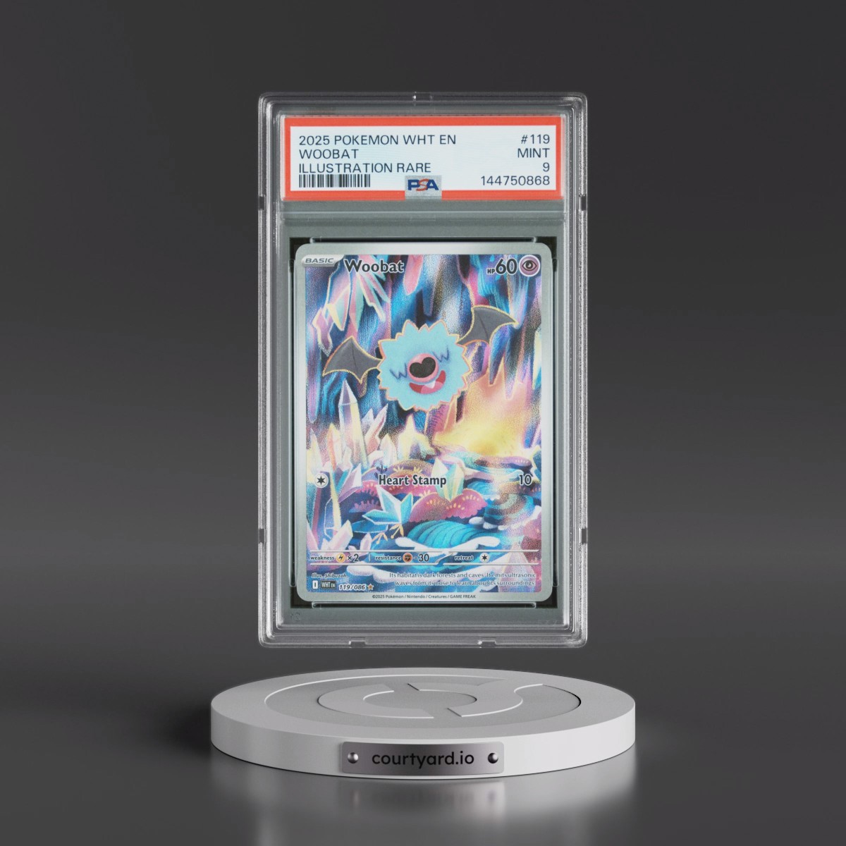 2025 Pokémon Wht EN-White Flare #119 Woobat - Illustration Rare (PSA 9 MINT)