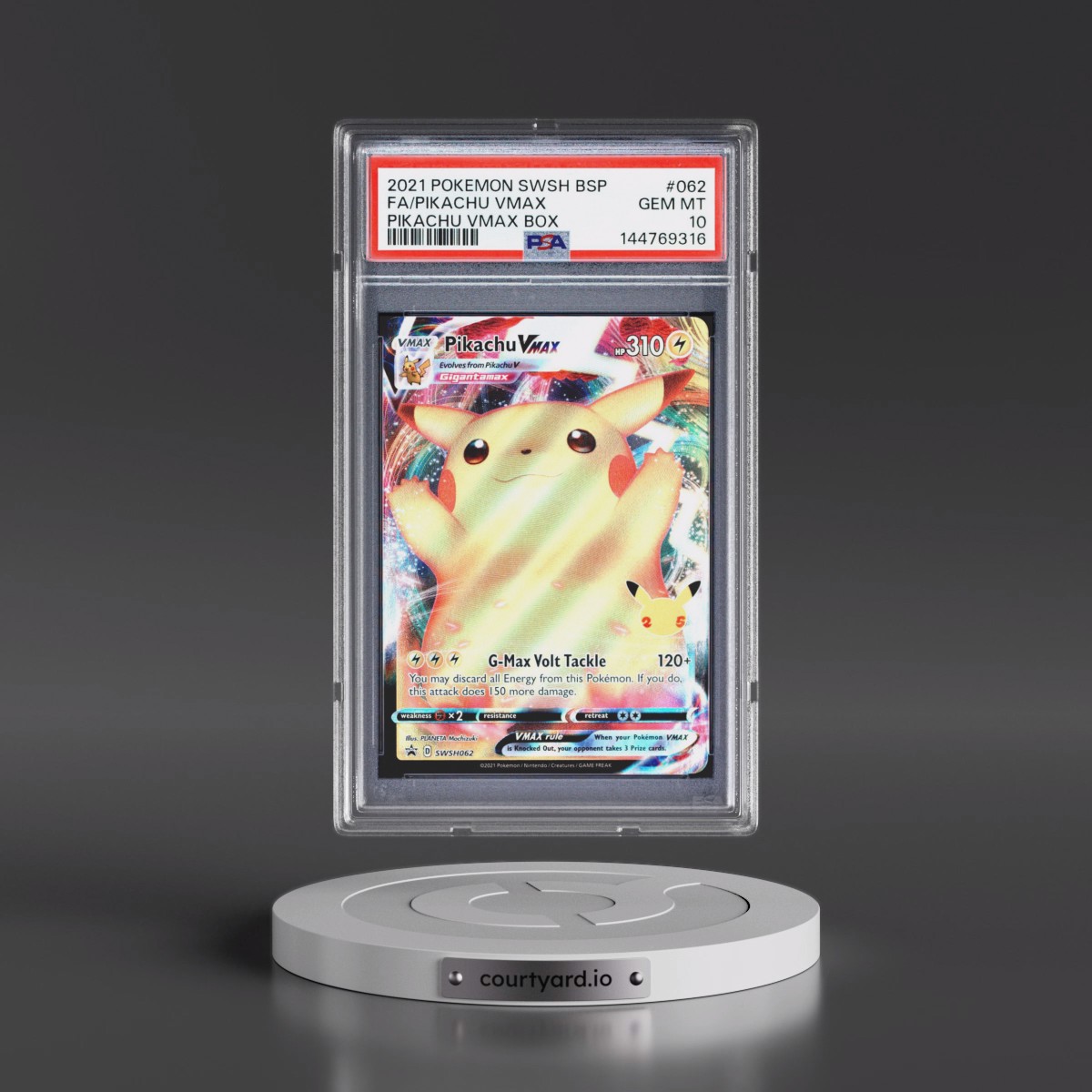 2021 Pokémon Swsh Black Star Promo #062 Pikachu Vmax - Full Art Pikachu Vmax Box (PSA 10 GEM MINT)