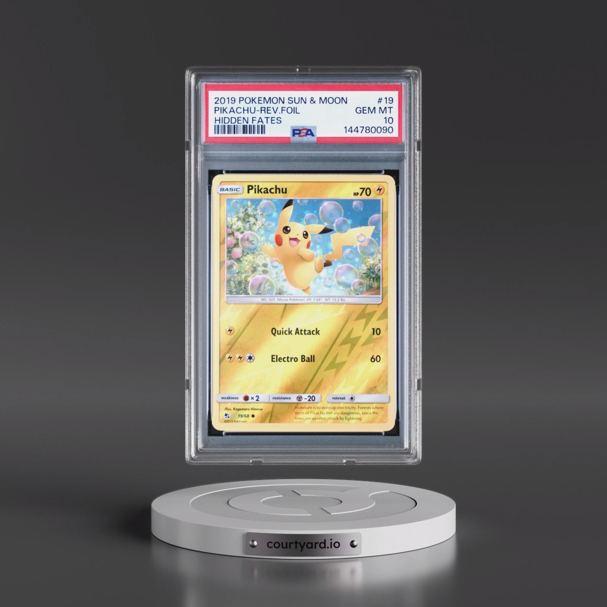 2019 Pokémon Sun & Moon Hidden Fates #19 Pikachu - Reverse Foil (PSA 10 GEM MINT)