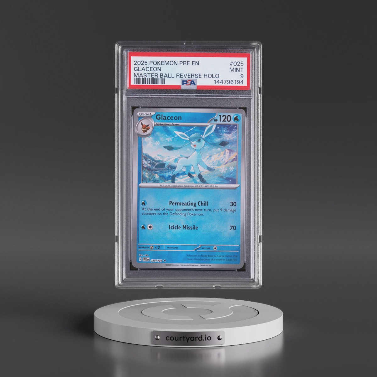 2025 Pokémon Pre EN-Prismatic Evolutions #025 Glaceon - Reverse Holo Master Ball (PSA 9 MINT)