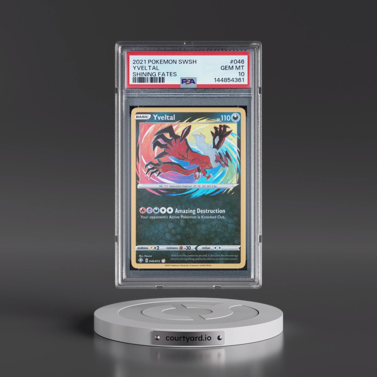 2021 Pokémon Sword & Shield Shining Fates #046 Yveltal (PSA 10 GEM MINT)
