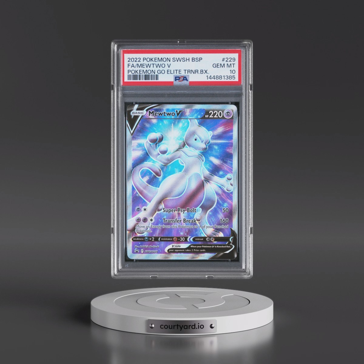 2022 Pokémon Swsh Black Star Promo #229 Mewtwo V - Holo Full Art Pokemon Go Elite Trainer Box (PSA 10 GEM MINT)