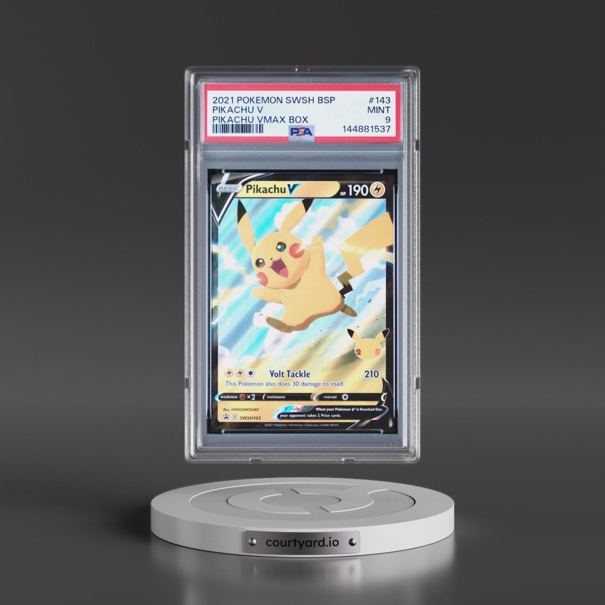 2021 Pokémon Swsh Black Star Promo #143 Pikachu V - Holo Pikachu Vmax Box (PSA 9 MINT)