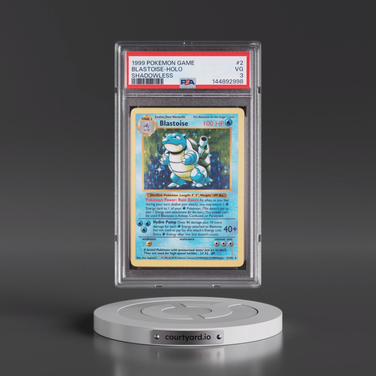 1999 Pokémon Game #2 Blastoise - Holo Shadowless (PSA 3 VG)
