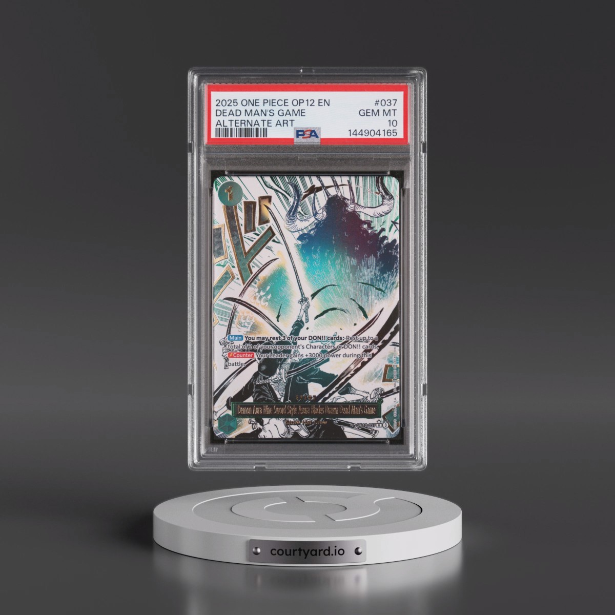 2025 One Piece OP12-Legacy of the Master #037 Demon Aura Nine-Sword Style Asura Blades Drawn Dead Man's Game - Alternate Art (PSA 10 GEM MINT)