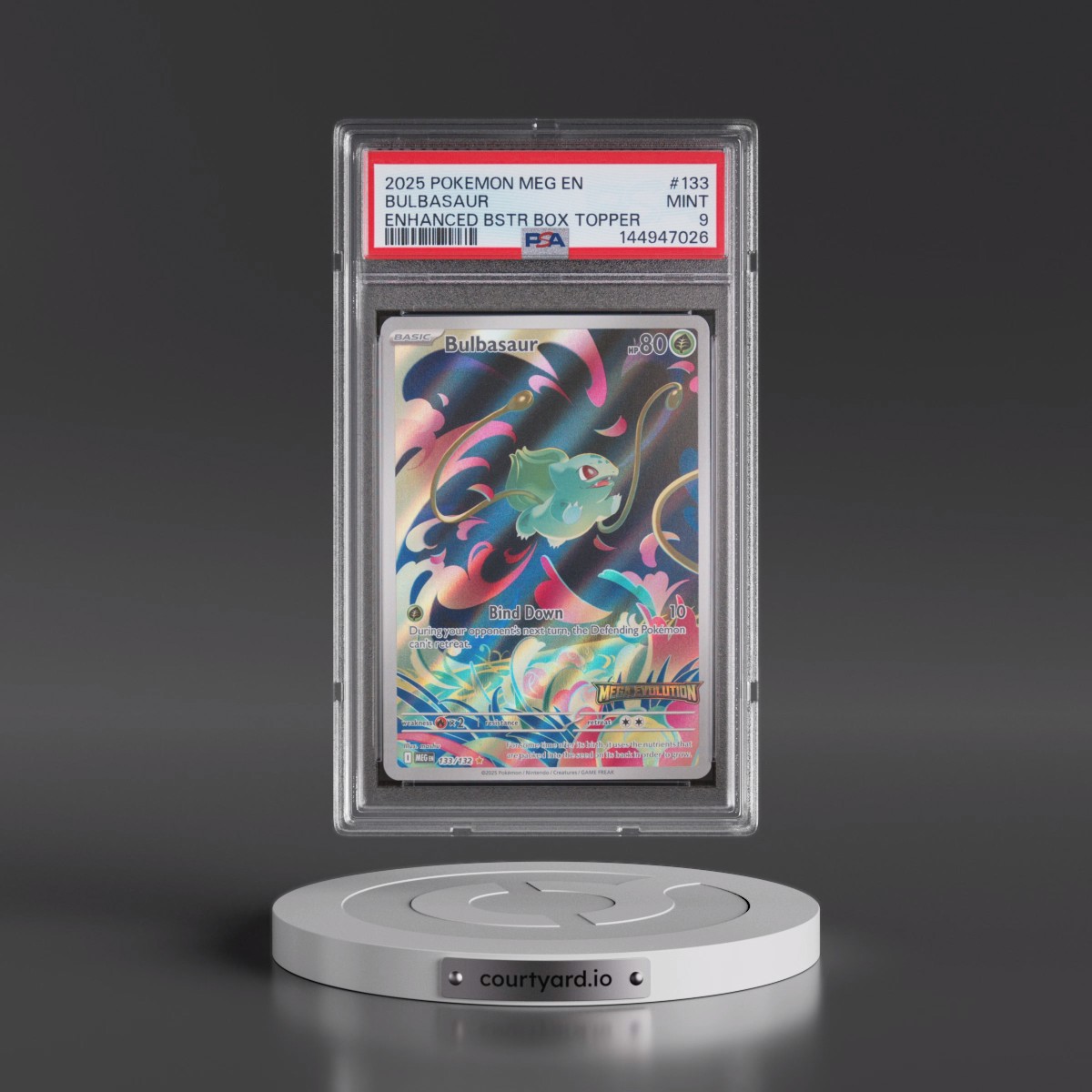 2025 Pokémon Meg EN-Mega Evolution #133 Bulbasaur - Enhanced Booster Box Topper (PSA 9 MINT)