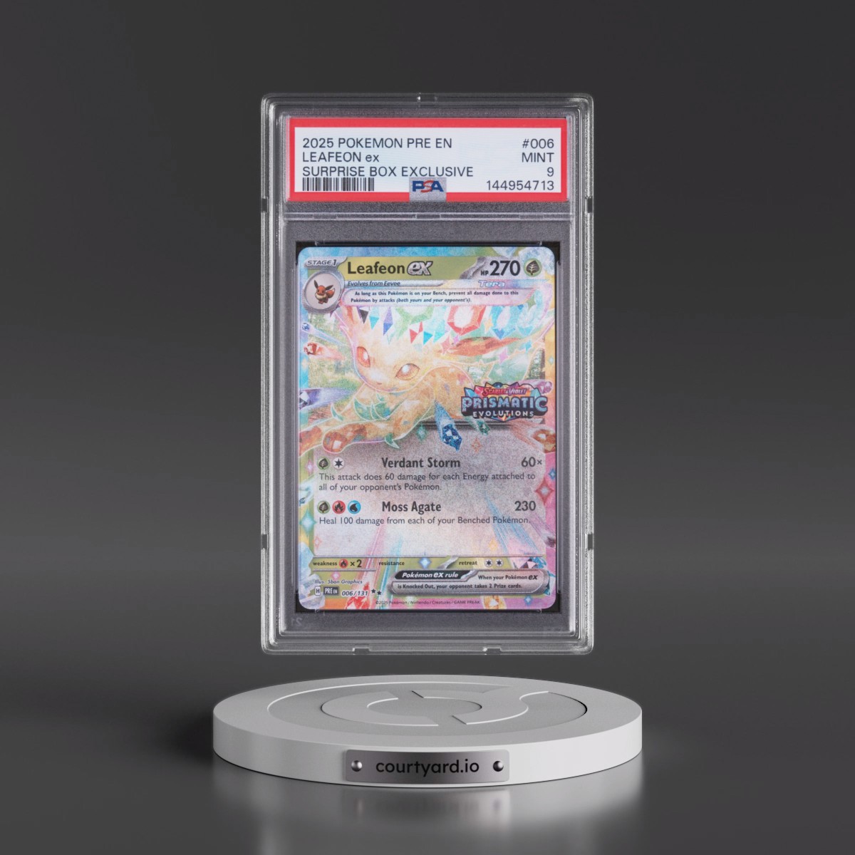 2025 Pokémon Pre EN-Prismatic Evolutions #006 Leafeon EX - Holo Surprise Box Exclusive (PSA 9 MINT)