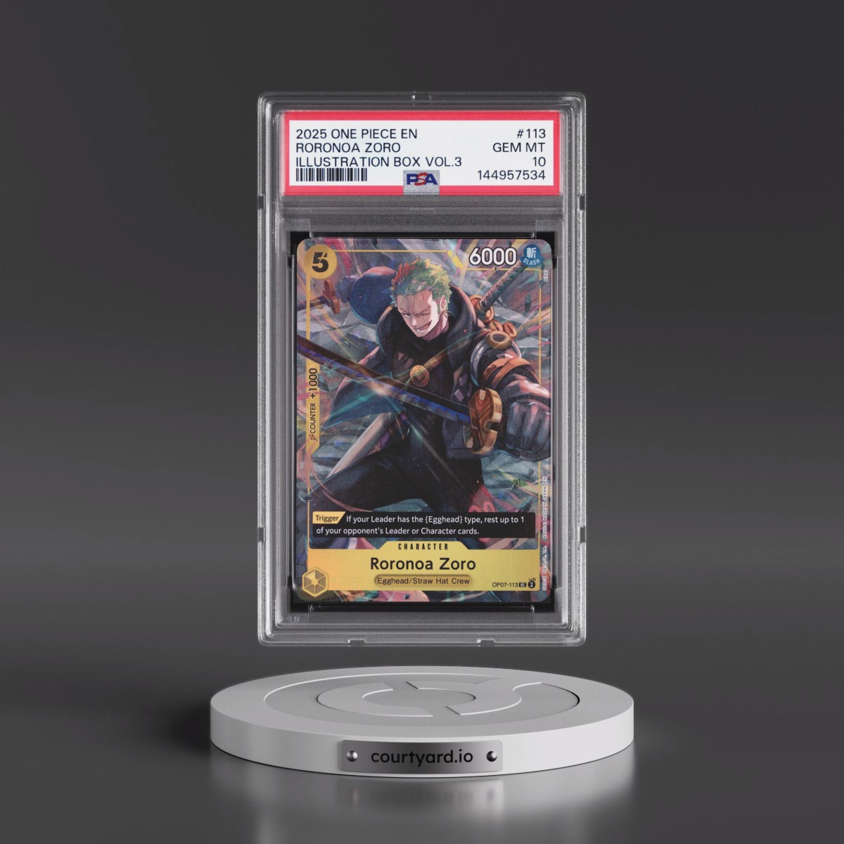 2025 One Piece Promos #113 Roronoa Zoro - Illustration Box Vol.3 (PSA 10 GEM MINT)