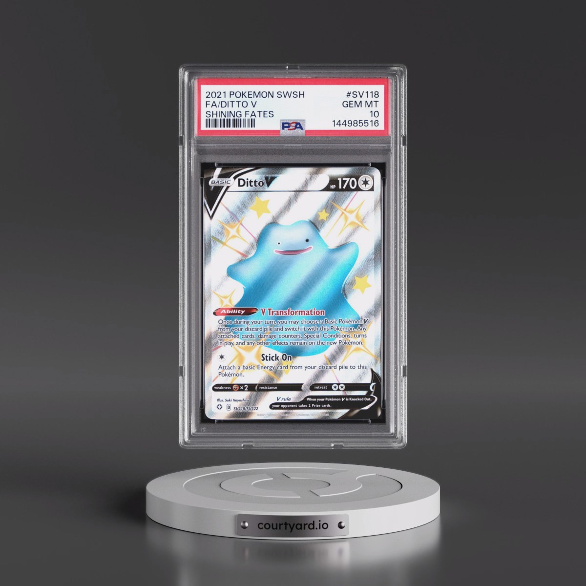 2021 Pokémon Sword & Shield Shining Fates #SV118 Ditto V - Holo Full Art (PSA 10 GEM MINT)