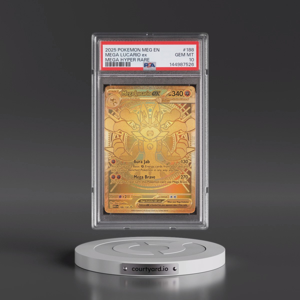 2025 Pokémon Meg EN-Mega Evolution #188 Mega Lucario EX - Holo Mega Hyper Rare (PSA 10 GEM MINT)