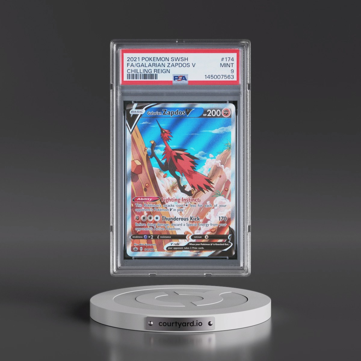 2021 Pokémon Sword & Shield Chilling Reign #174 Galarian Zapdos V - Holo Full Art (PSA 9 MINT)