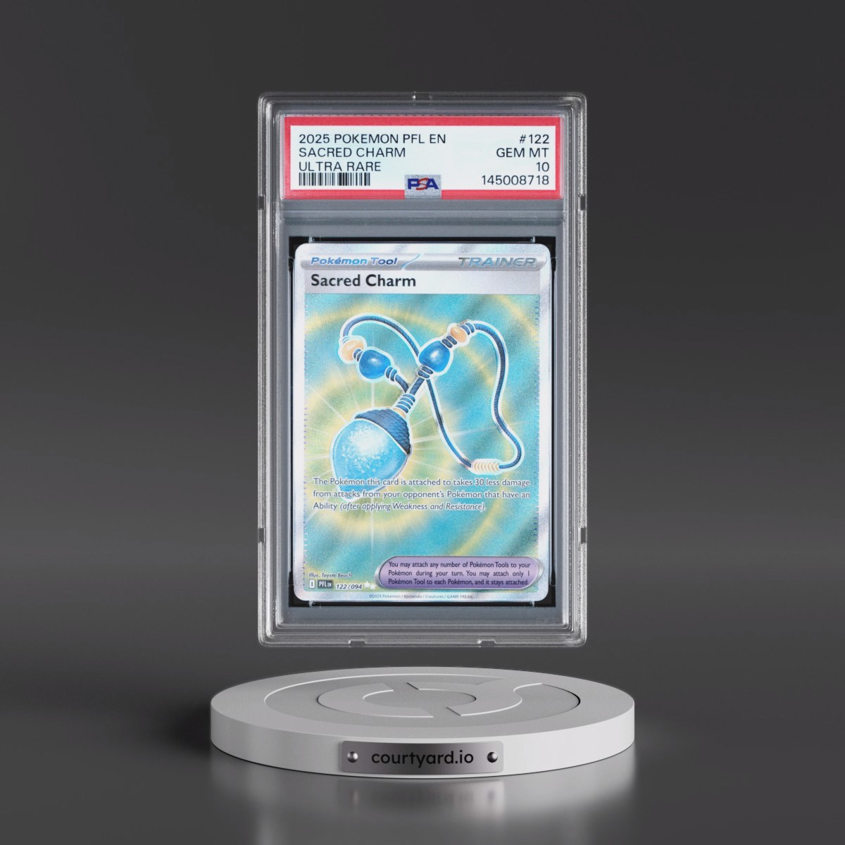 2025 Pokémon Pfl EN-Phantasmal Flames #122 Sacred Charm - Ultra Rare (PSA 10 GEM MINT)