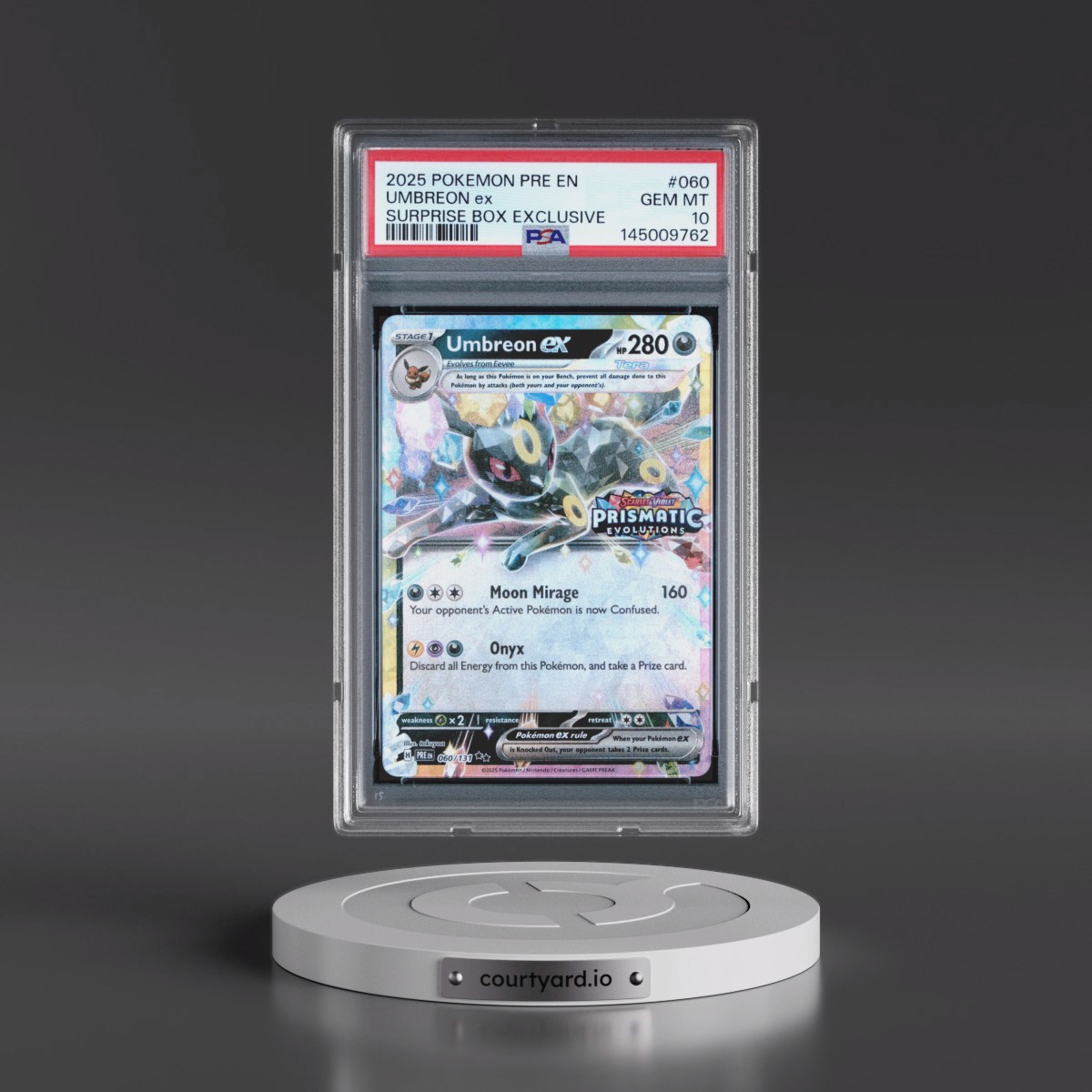 2025 Pokémon Pre EN-Prismatic Evolutions #060 Umbreon EX - Holo Surprise Box Exclusive (PSA 10 GEM MINT)