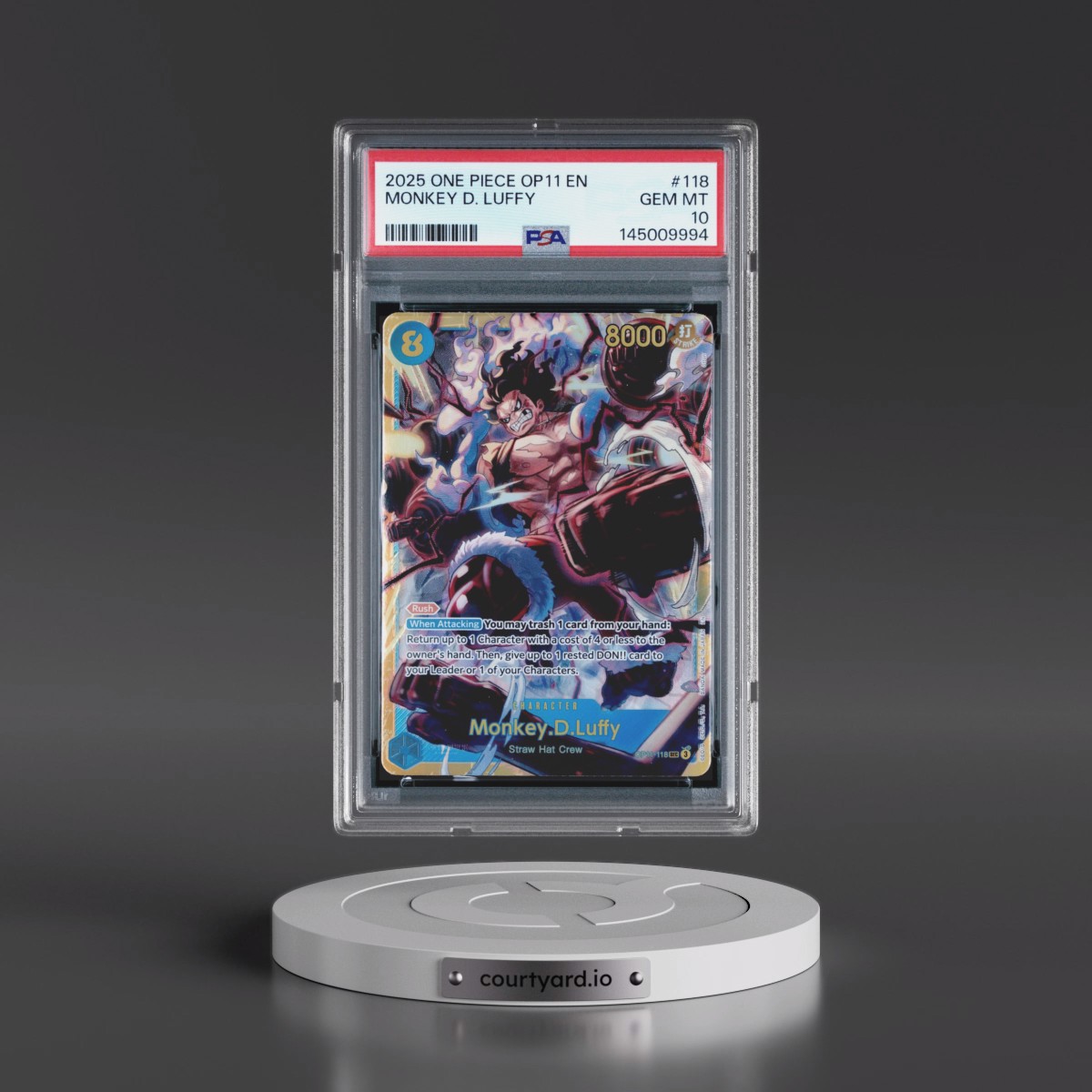 2025 One Piece OP11-A Fist of Divine Speed #118 Monkey D. Luffy (PSA 10 GEM MINT)