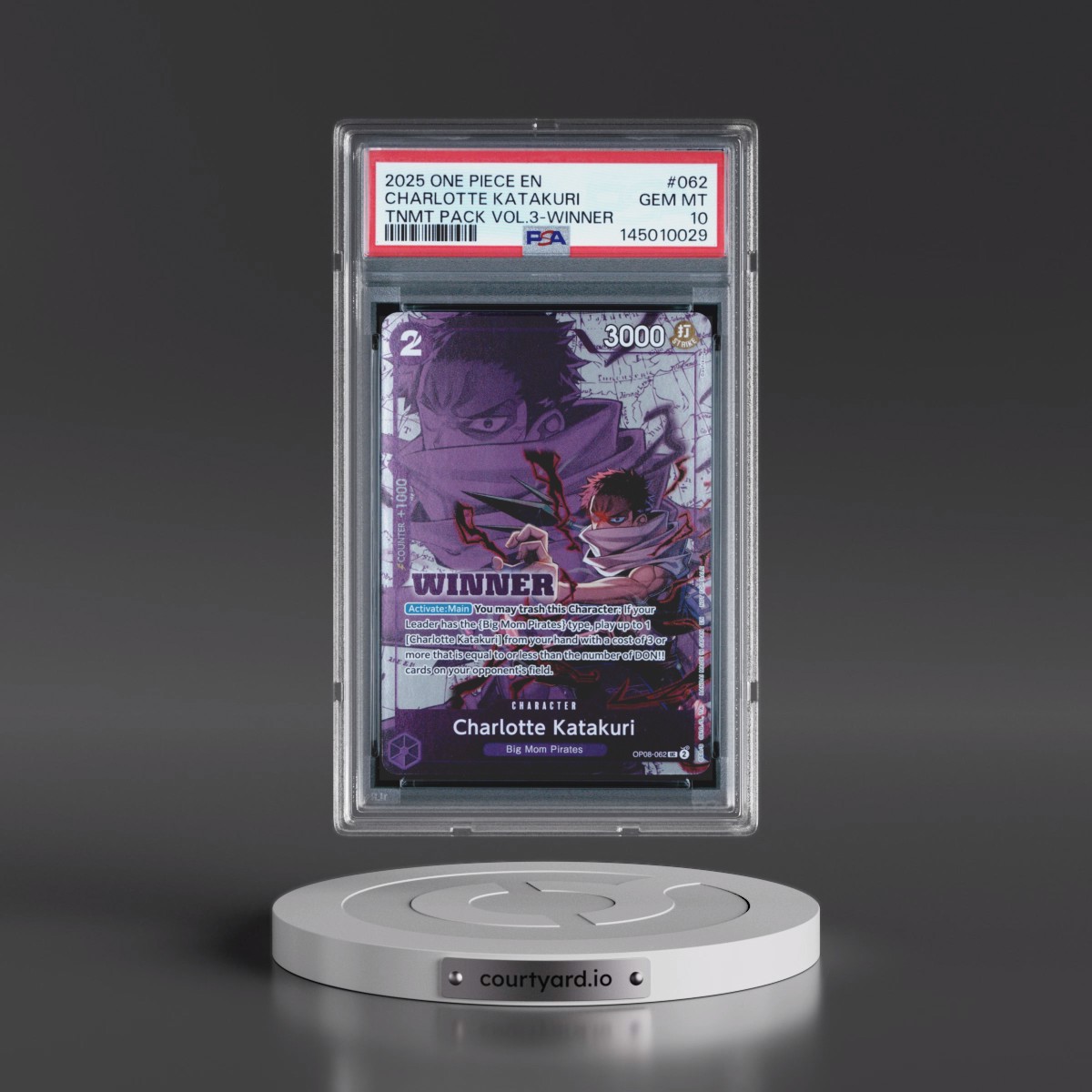 2025 One Piece Tournament Pack Vol.3 #062 Charlotte Katakuri - Winner (PSA 10 GEM MINT)