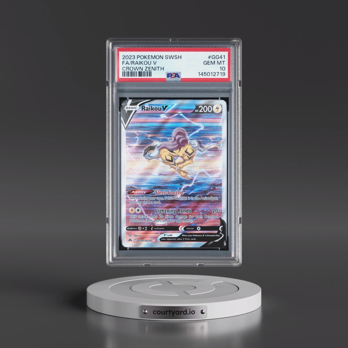 2023 Pokémon Sword and Shield Crown Zenith #GG41 Raikou V - Holo Full Art (PSA 10 GEM MINT)