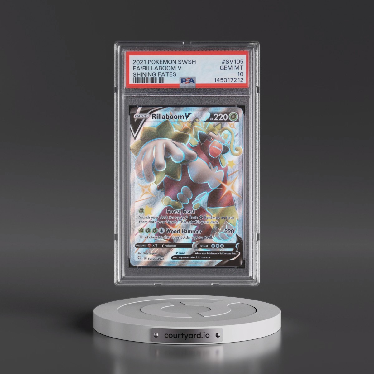 2021 Pokémon Sword & Shield Shining Fates #SV105 Rillaboom V - Holo Full Art (PSA 10 GEM MINT)