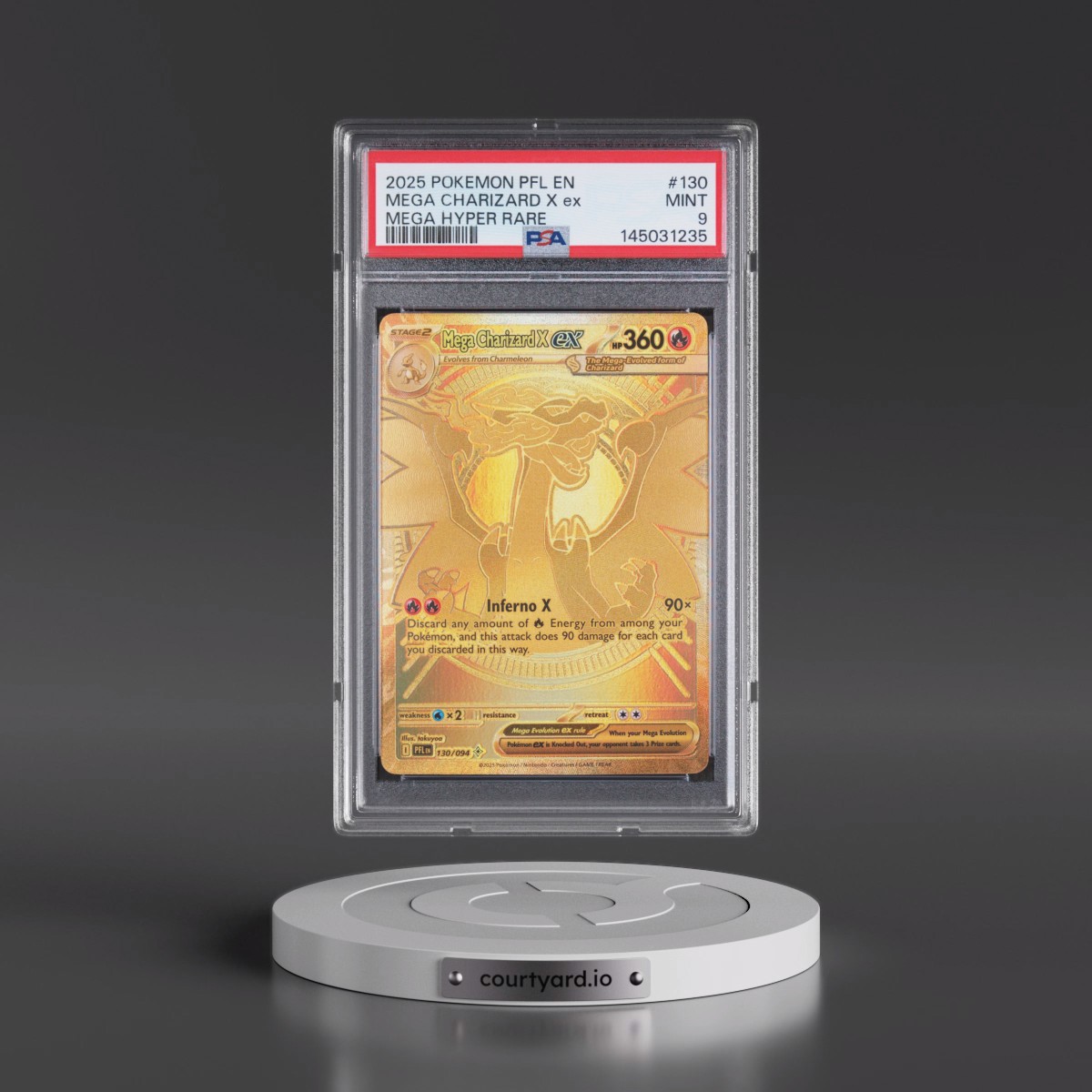 2025 Pokémon Pfl EN-Phantasmal Flames #130 Mega Charizard X EX - Holo Mega Hyper Rare (PSA 9 MINT)
