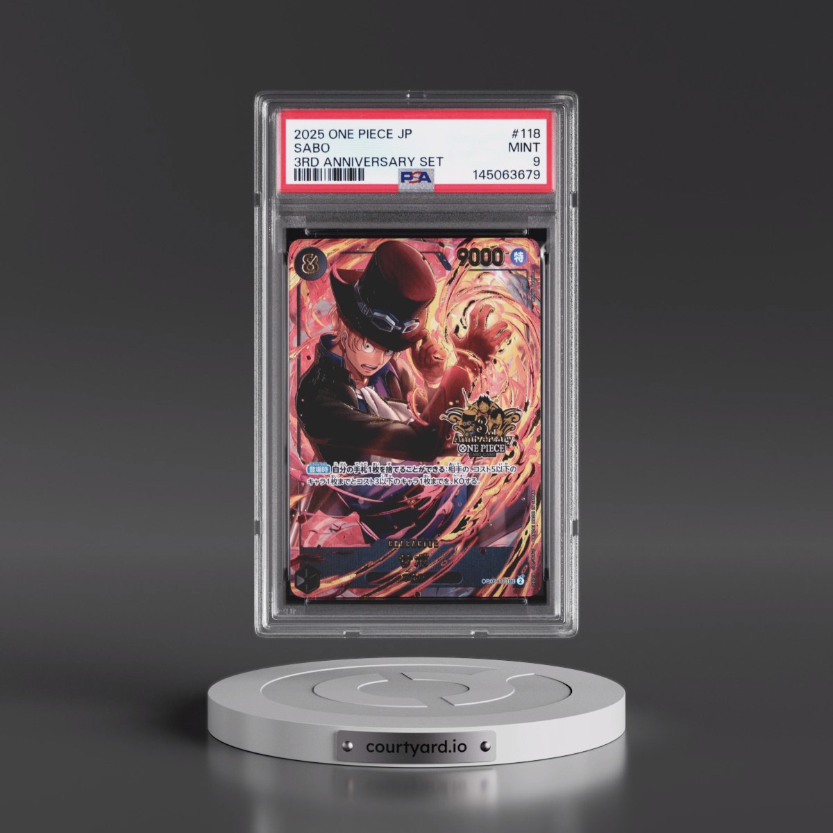 2025 One Piece Japanese 3rd Anniversary Set #118 Sabo (PSA 9 MINT)