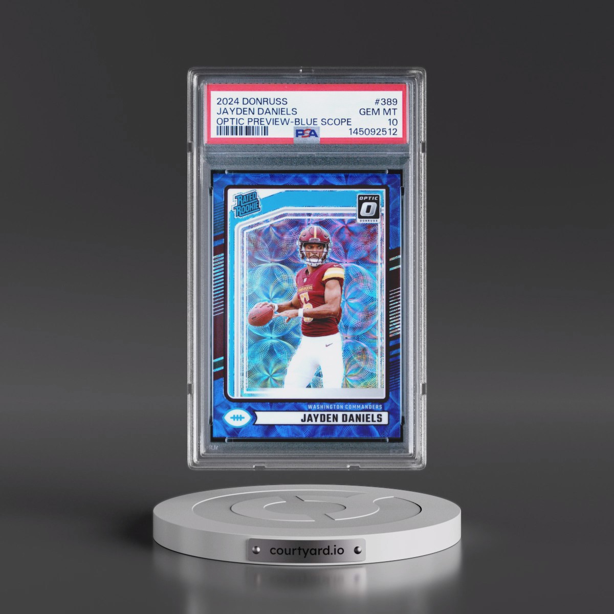 2024 Panini Donruss #389 Jayden Daniels - Optic Preview-Blue Scope (PSA 10 GEM MINT)