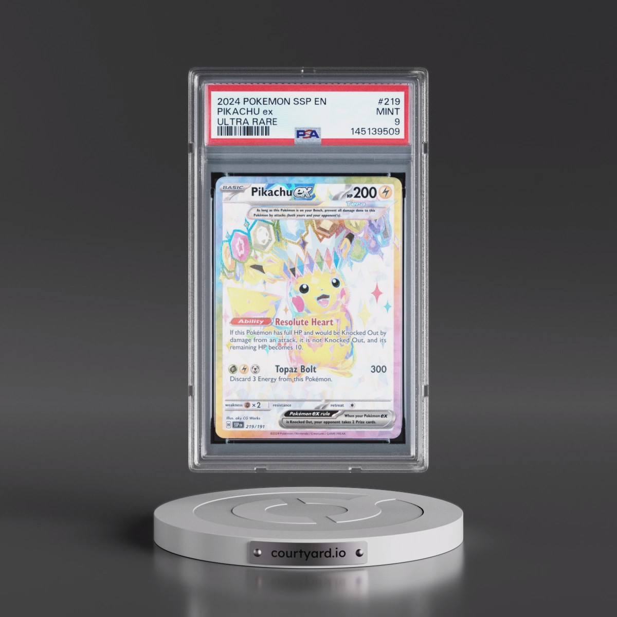 2024 Pokémon Ssp EN-Surging Sparks #219 Pikachu EX - Holo Ultra Rare (PSA 9 MINT)