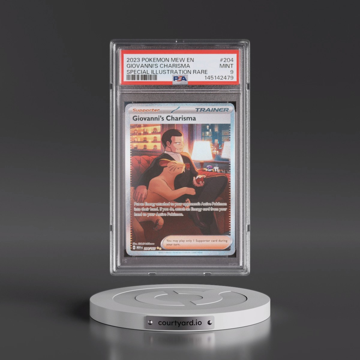 2023 Pokémon Mew EN-151 #204 Giovanni's Charisma - Special Illustration Rare (PSA 9 MINT)