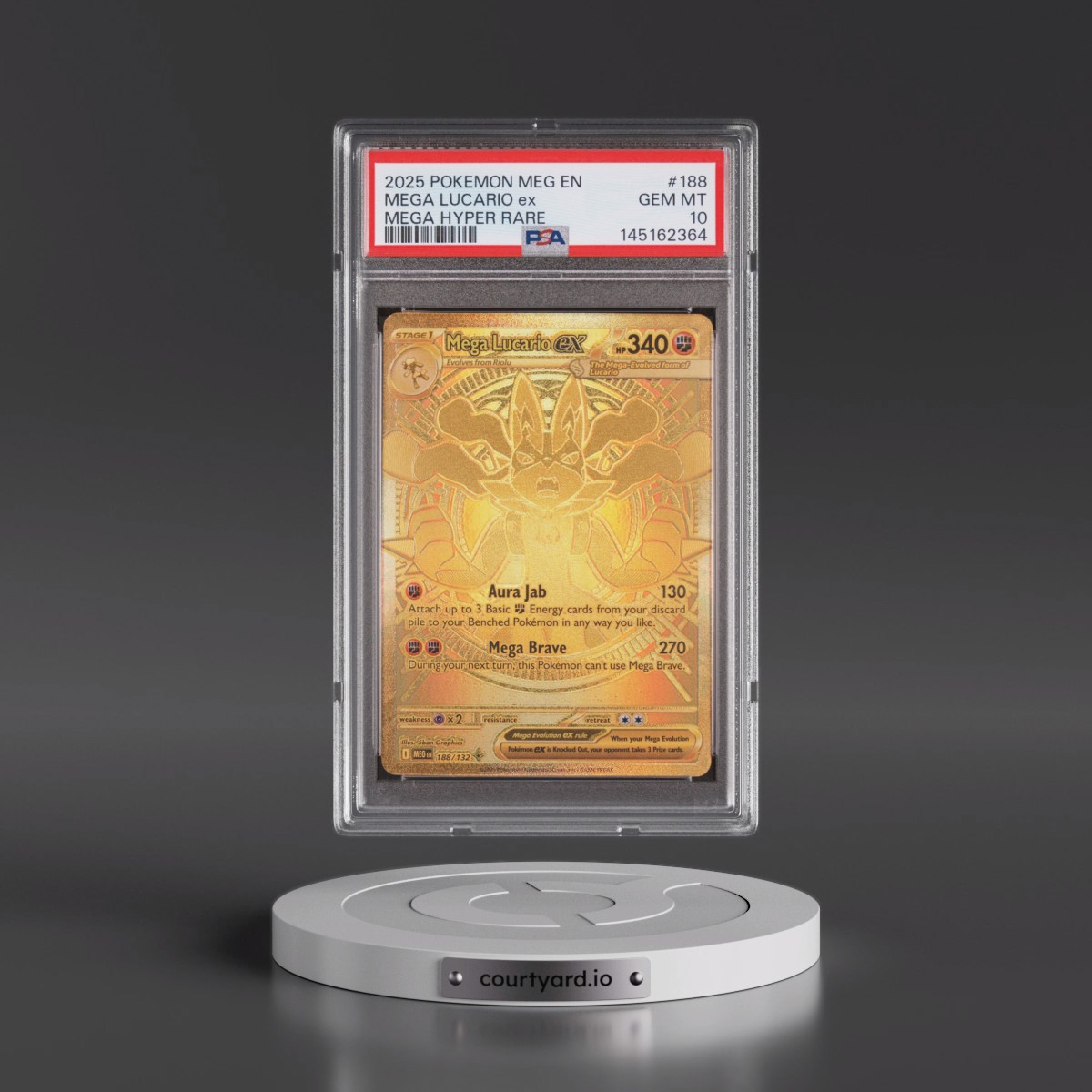 2025 Pokémon Meg EN-Mega Evolution #188 Mega Lucario EX - Holo Mega Hyper Rare (PSA 10 GEM MINT)