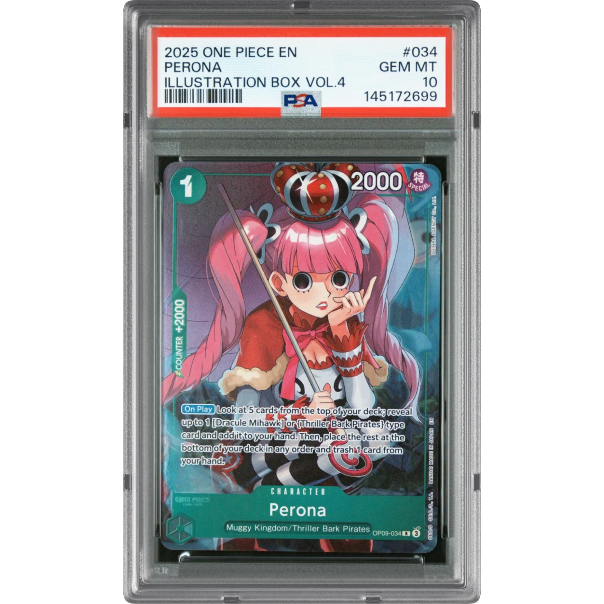 2025 One Piece Promos #034 Perona - Illustration Box Vol.4 (PSA 10 GEM MINT)