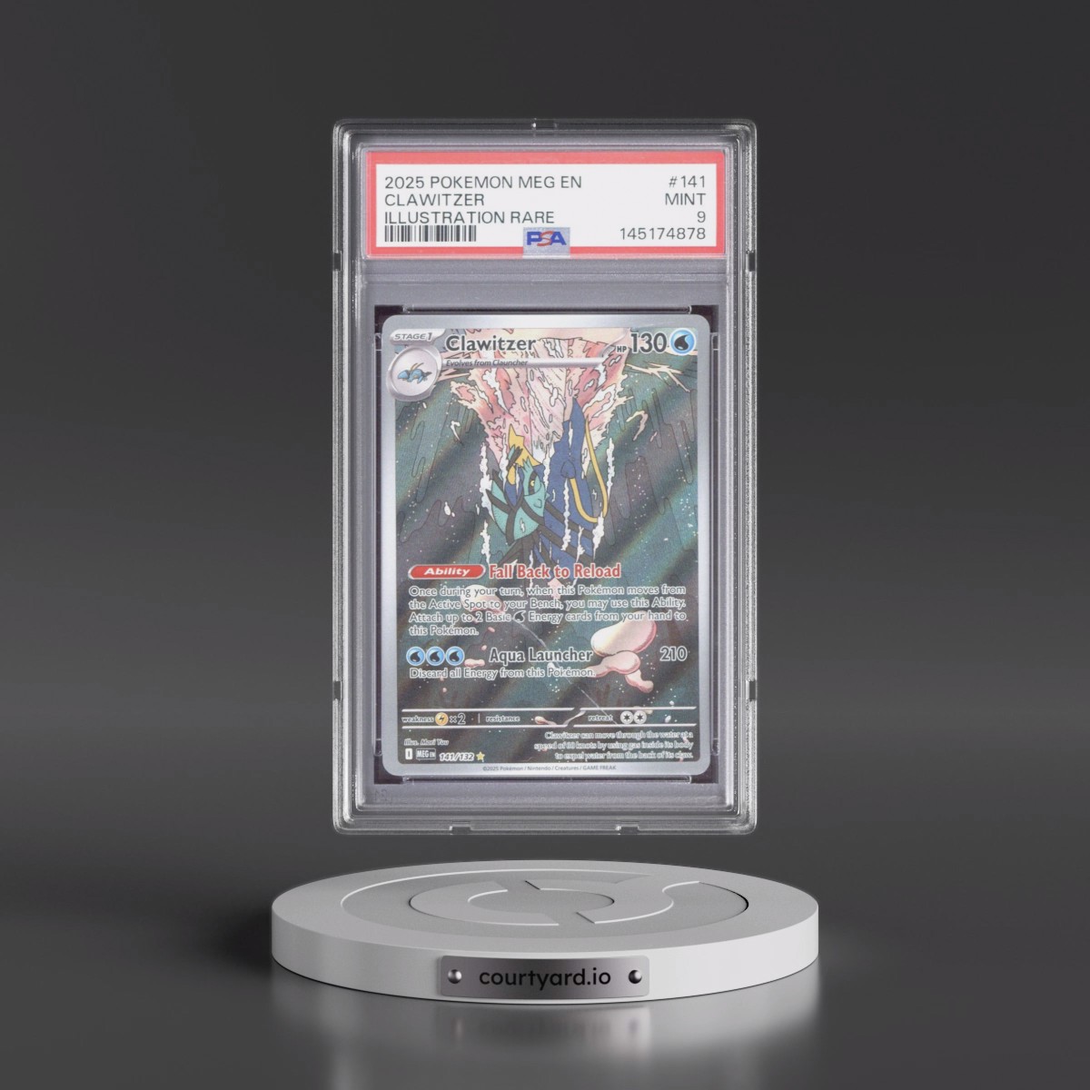 2025 Pokémon Meg EN-Mega Evolution #141 Clawitzer - Illustration Rare (PSA 9 MINT)