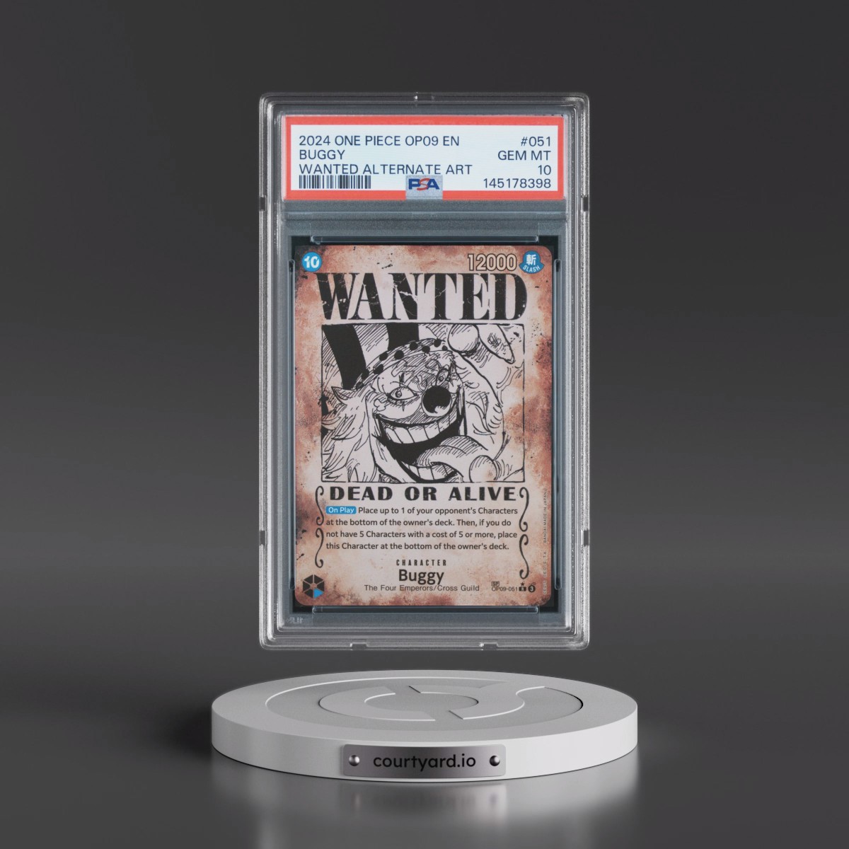 2024 One Piece OP09-Emperors in the New World #051 Buggy - Wanted Alternate Art (PSA 10 GEM MINT)