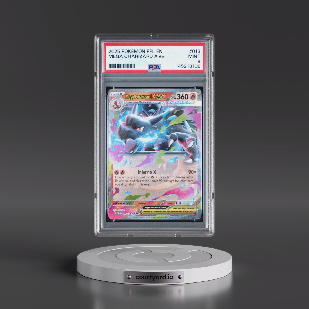 2025 Pokémon Pfl EN-Phantasmal Flames #013 Mega Charizard X EX - Holo (PSA 9 MINT)
