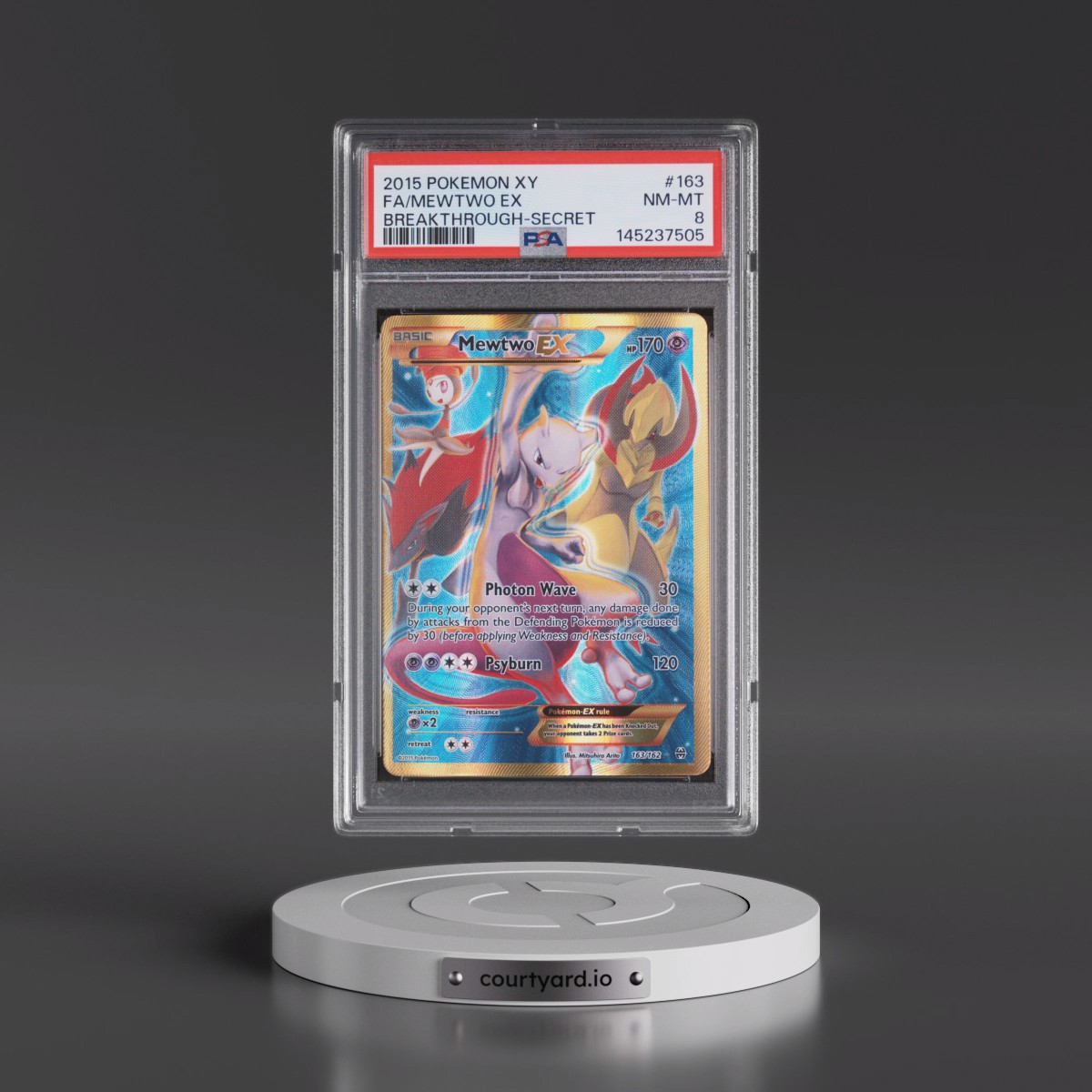 2015 Pokémon XY Breakthrough #163 Mewtwo EX - Holo Full Art Secret (PSA 8 NM-MT)