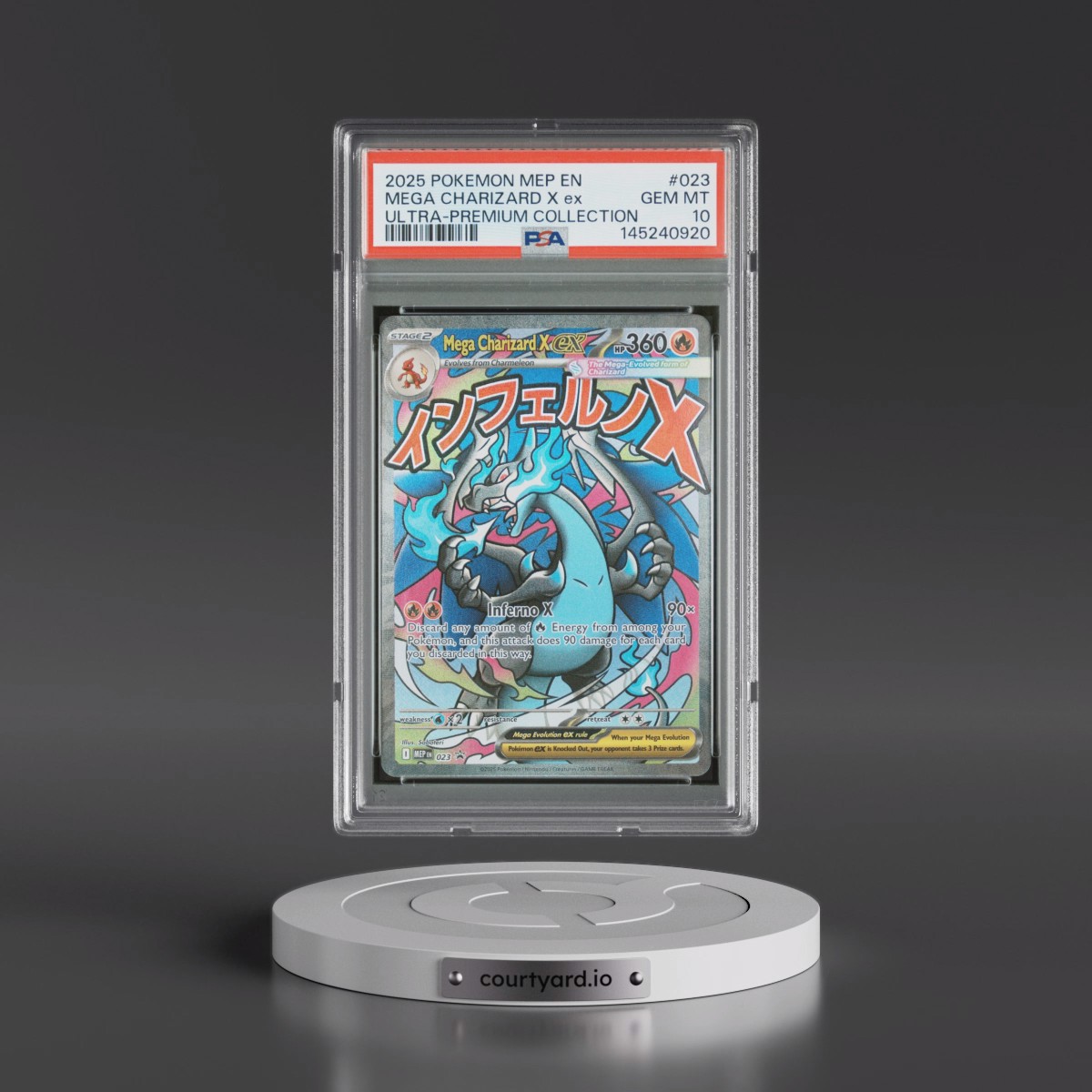 2025 Pokémon Mep EN-Me Black Star Promo #023 Mega Charizard X EX - Holo Mega Charizard X EX Ultra-Premium Collection (PSA 10 GEM MINT)