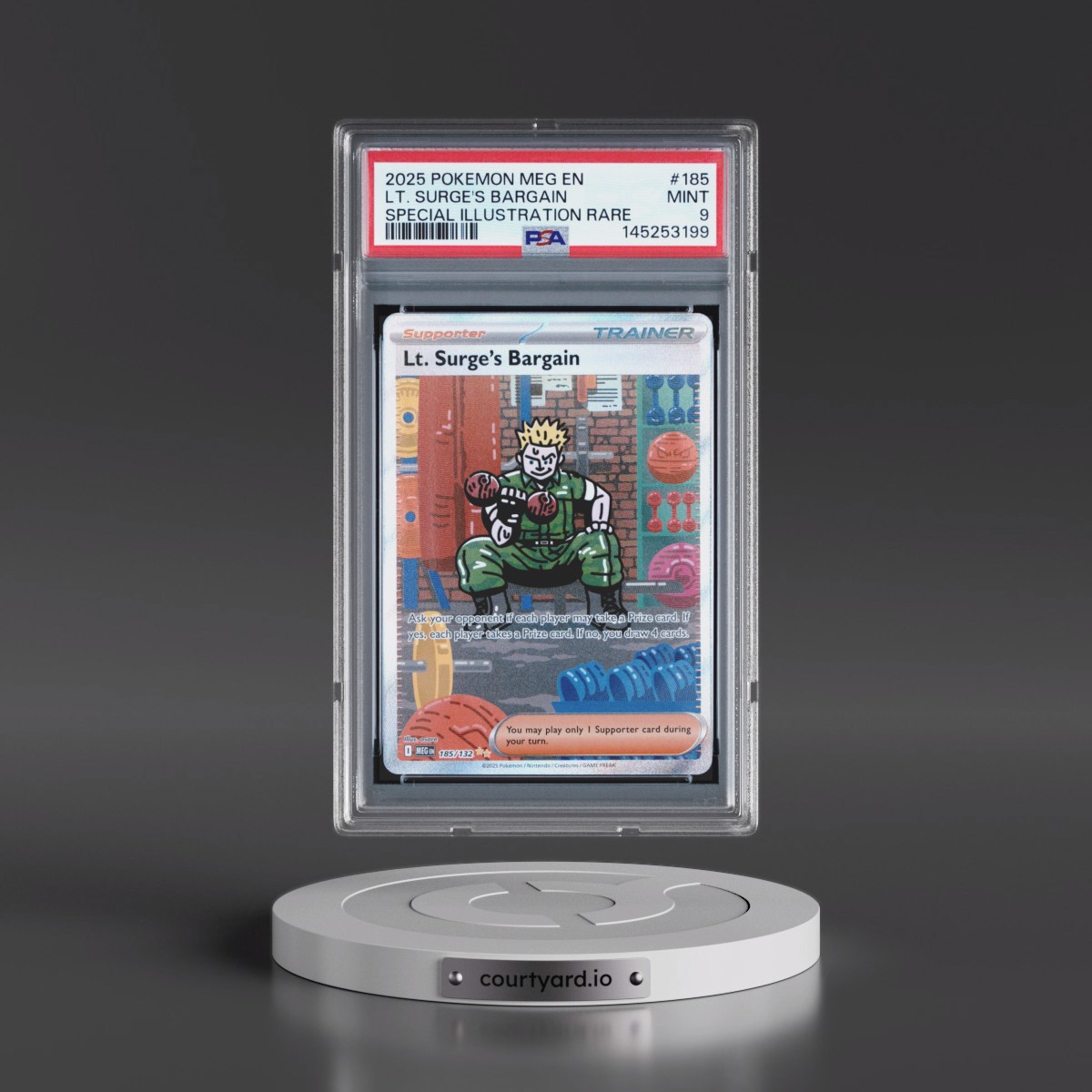 2025 Pokémon Meg EN-Mega Evolution #185 LT. Surge's Bargain - Special Illustration Rare (PSA 9 MINT)
