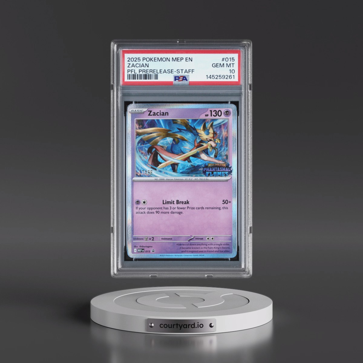 2025 Pokémon Mep EN-Me Black Star Promo Zacian - Phantasmal Flames Prerelease-Staff #015 PSA 10