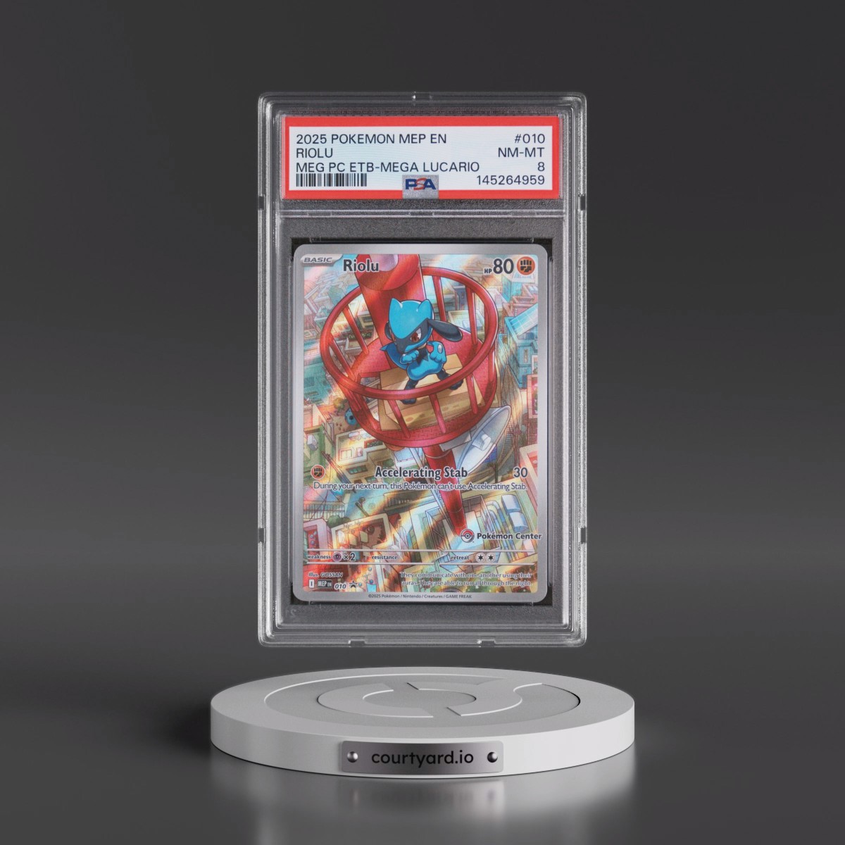 2025 Pokémon Mep EN-Me Black Star Promo #010 Riolu - Mega Evolution Pokemon Center Elite Trainer Box-Mega Lucario (PSA 8 NM-MT)