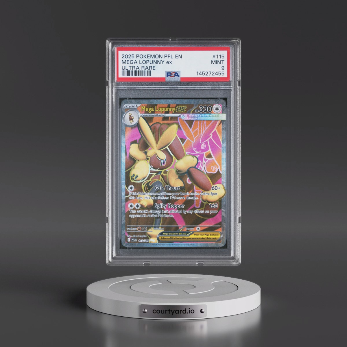 2025 Pokémon Pfl EN-Phantasmal Flames #115 Mega Lopunny EX - Holo Ultra Rare (PSA 9 MINT)