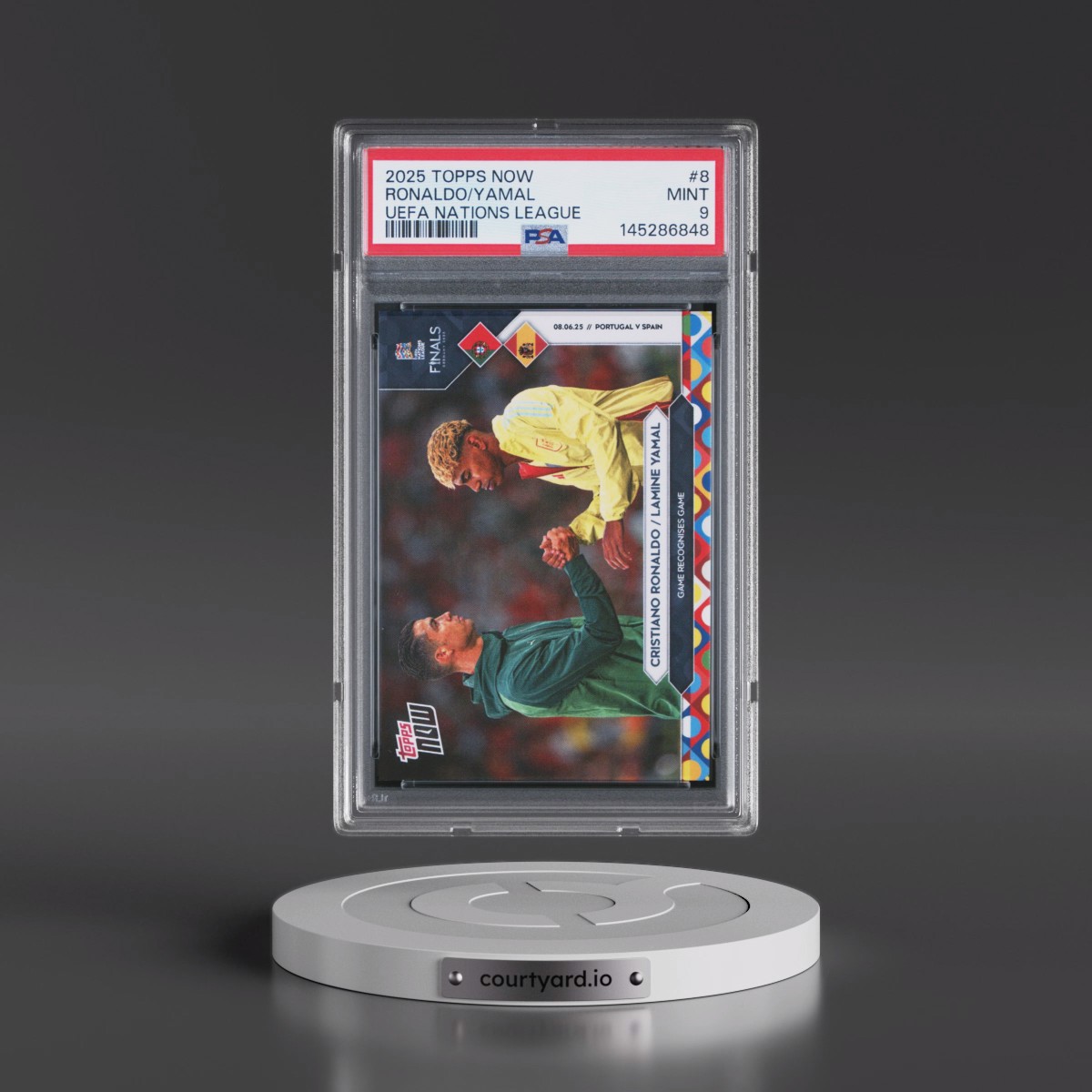 2025 Topps Now UEFA Nations League #8 Cristiano Ronaldo/Lamine Yamal (PSA 9 MINT)