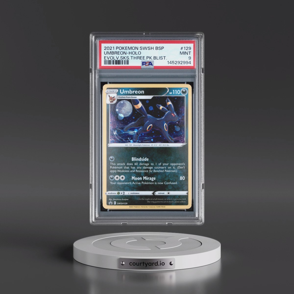 2021 Pokémon Swsh Black Star Promo #129 Umbreon - Holo Evolving Skies Three Pack Blisters (PSA 9 MINT)