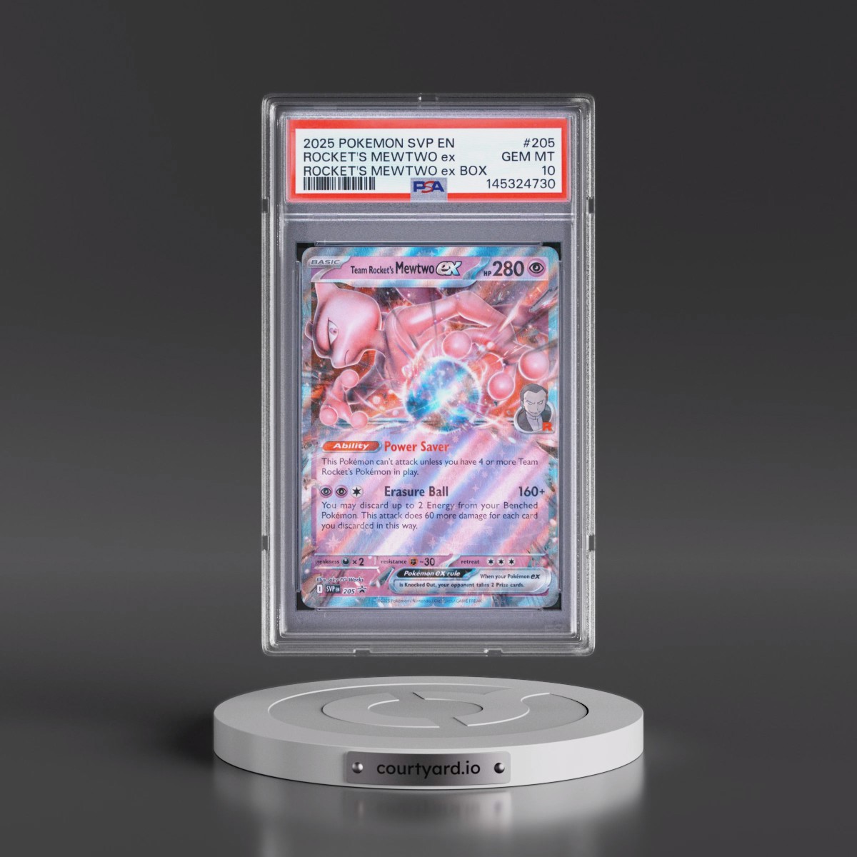 2025 Pokémon Svp EN-SV Black Star Promo #205 Team Rocket's Mewtwo EX - Holo Team Rocket's Mewtwo EX Box (PSA 10 GEM MINT)