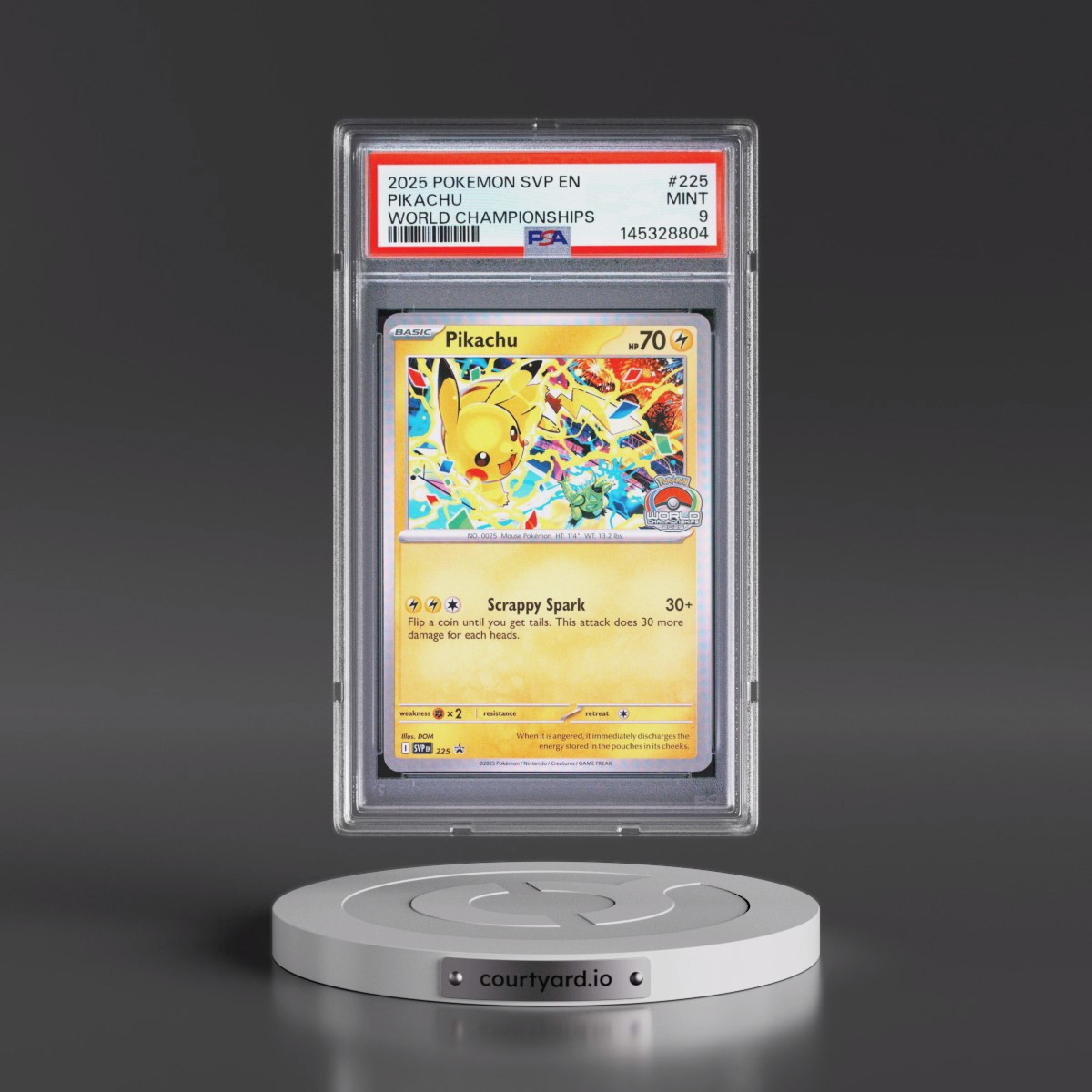 2025 Pokémon Svp EN-SV Black Star Promo #225 Pikachu - World Championships (PSA 9 MINT)