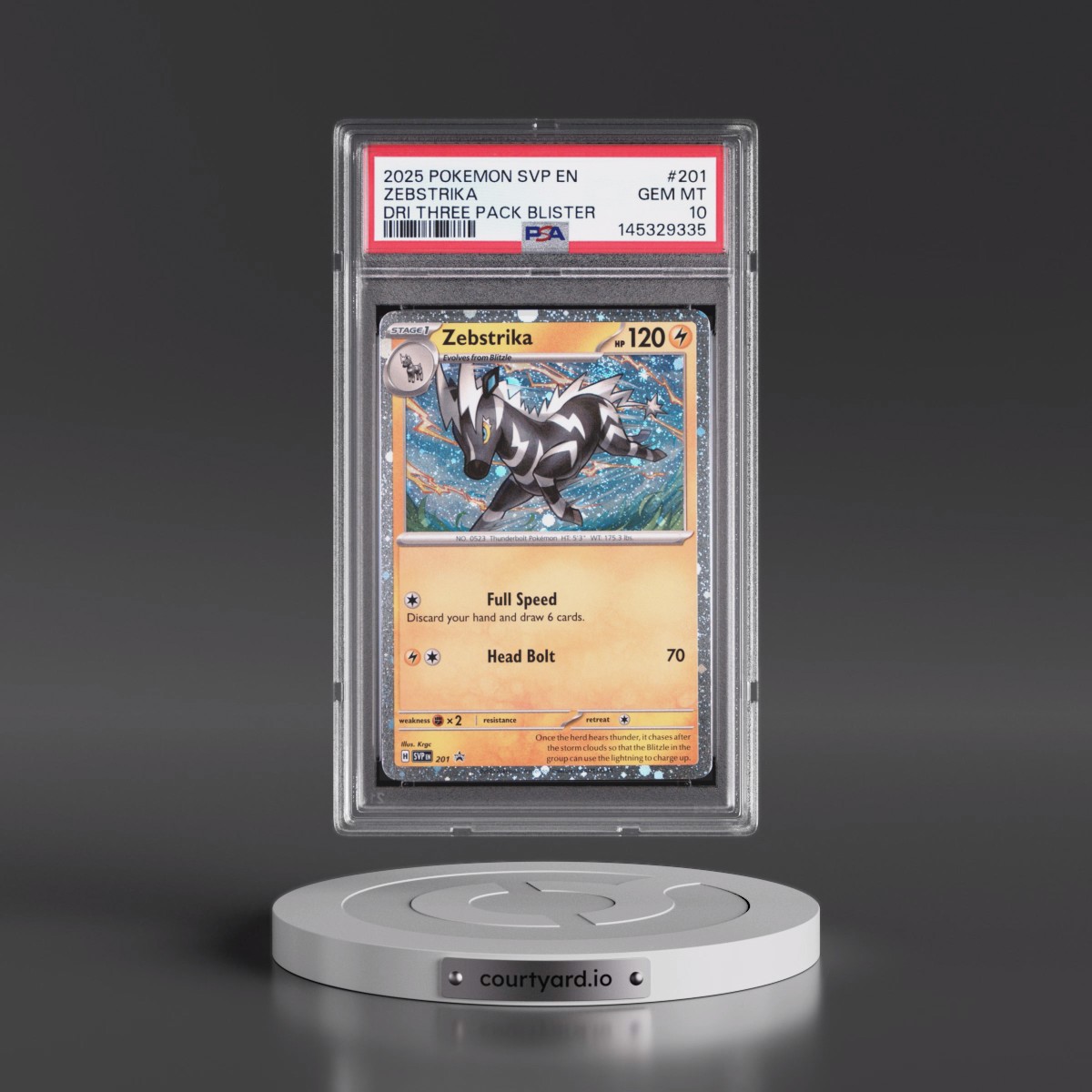 2025 Pokémon Svp EN-SV Black Star Promo #201 Zebstrika - Destined Rivals Three Pack Blister (PSA 10 GEM MINT)