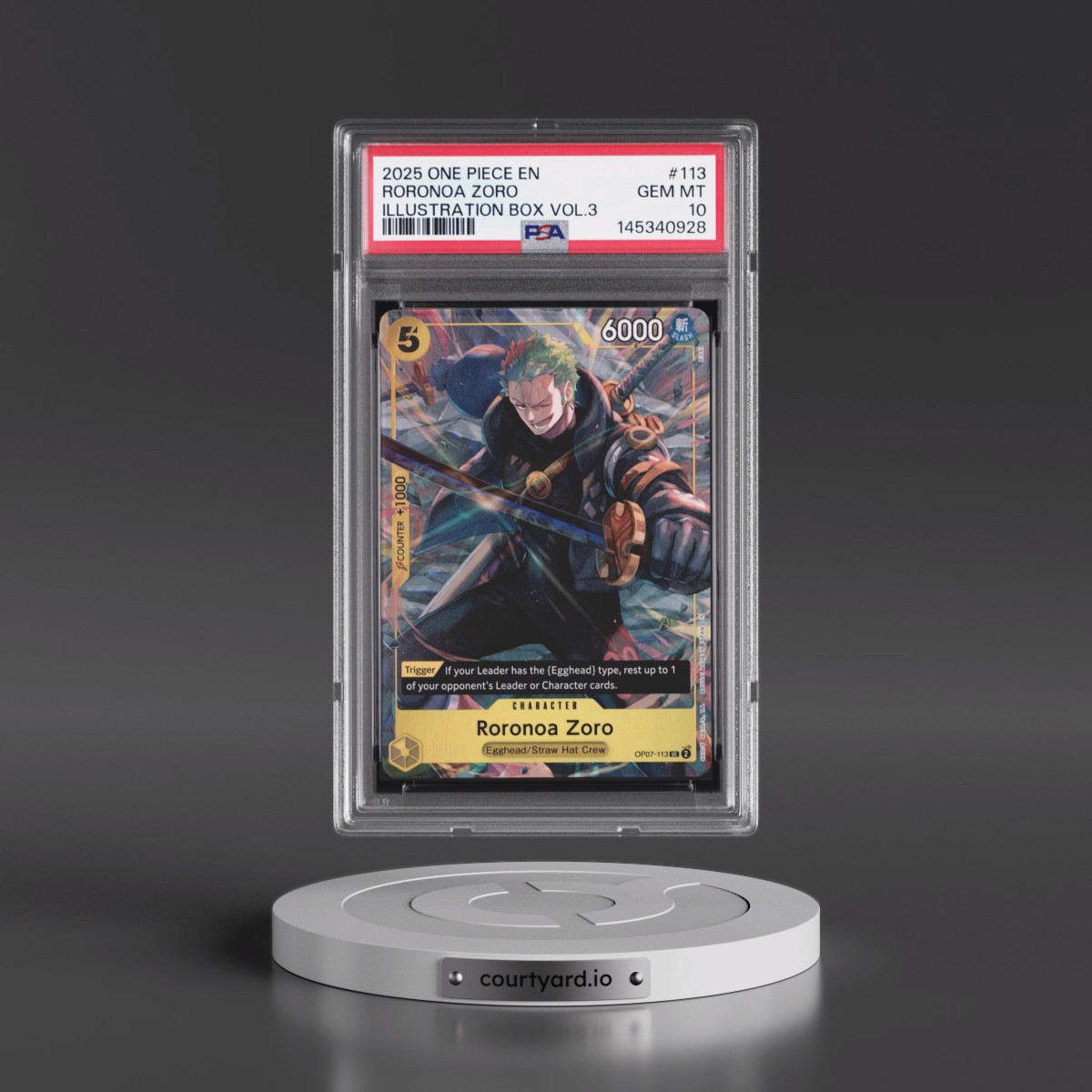 2025 One Piece Promos #113 Roronoa Zoro - Illustration Box Vol.3 (PSA 10 GEM MINT)