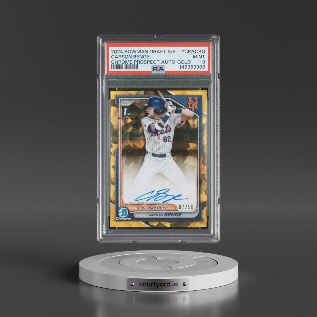 2024 Bowman Draft Sapphire Edition Chrome Sapphire Prospect Autographs #CPACBG Carson Benge - Gold (PSA 9 MINT) - Photo