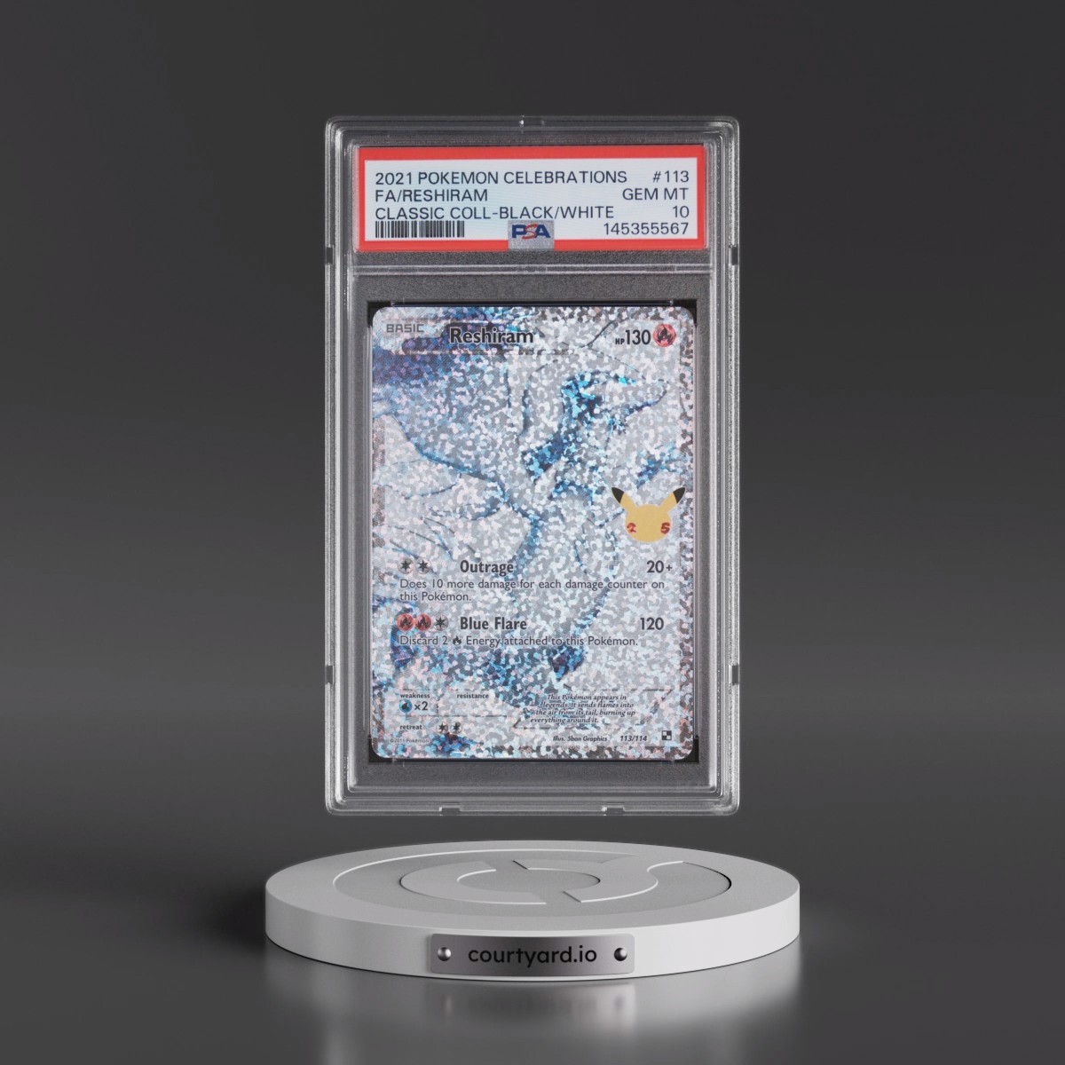 2021 Pokémon Celebrations Classic Collection #113 Reshiram - Full Art (PSA 10 GEM MINT)